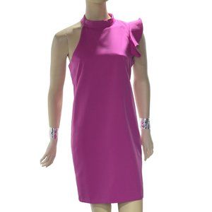 Fabrik Dress Pink One Shoulder Ruffle Sleeve Sheath Pencil Womens M